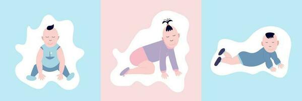 schattig baby kaarten voor hij of ze feest. vector peuters roze en blauw illustratie voor douche baby.
