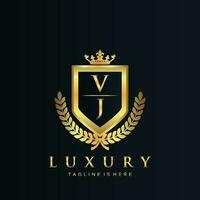 vj brief eerste met Koninklijk luxe logo sjabloon vector