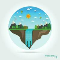 landschap illustratie. berg rivier, waterval vector