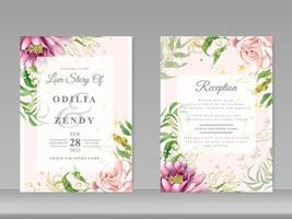 bruiloft uitnodigingskaart set prachtige bloemen aquarel vector