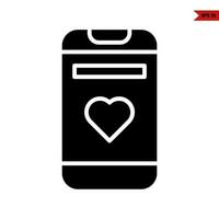 liefde in scherm mobiel telefoon glyph icoon vector