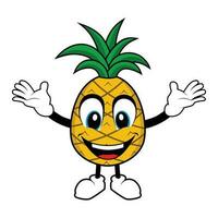ananas fruit mascotte tekenfilm met gelukkig glimlachen gezicht vector