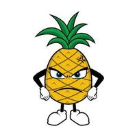 ananas fruit mascotte tekenfilm met boos gebaar vector