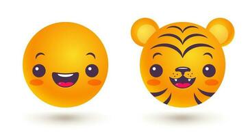 vector reeks pictogrammen van emoji in kawaii stijl. grappig en tijger emoji in kawaii stijl.