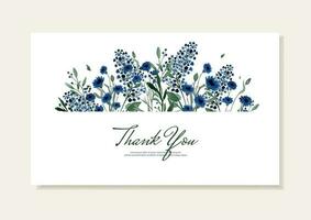 dank u kaart met zomer veld- blauw bloemen hand geschilderd in waterverf. vector sjabloon