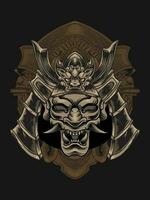 onimask samurai helm illustratie met gravure ornament vector