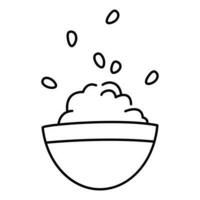 rijst- kom schets tekening geïsoleerd Aan wit achtergrond. tekening Aziatisch voedsel icoon of logo. zwart en wit vector illustratie.
