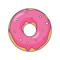 roze donut met aardbei glazuur tekening tekening. tekenfilm vector illustratie geïsoleerd Aan wit achtergrond.