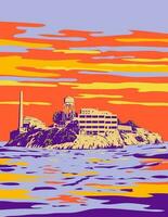 alcatraz eiland Bij schemer in san francisco Californië wpa kunst deco poster vector
