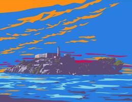 alcatraz eiland Bij schemer in san francisco Californië wpa kunst deco poster vector