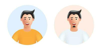 glimlachen jong Mens avatar met weinig zwart baard en Nee snor, 3d vector mensen illustratie. tekenfilm minimalistische stijl.