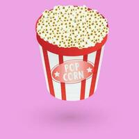 realistisch popcorn emmer Aan roze achtergrond. vector