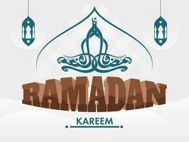 Ramadan kareem schoonschrift met hangende lantaarns Aan wit achtergrond. vector