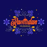 Ramadan mubarak doopvont met moskee en bloemen versierd Aan blauw achtergrond. vector