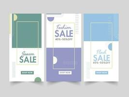 drie types van uitverkoop sjabloon of verticaal banier lay-out met korting aanbod voor reclame concept. vector