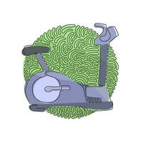 enkele een lijntekening fiets hometrainer. stationaire hometrainer sportschool. statische fiets voor training. swirl curl cirkel achtergrondstijl. doorlopende lijn tekenen ontwerp grafische vectorillustratie vector