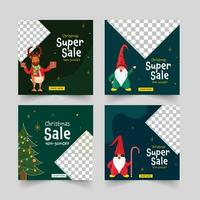 Kerstmis super uitverkoop post of sjabloon ontwerp met korting aanbod in vier opties. vector