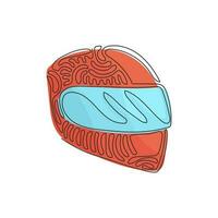 enkele een lijntekening motorsport helm. racer helm-logo. motorsport auto kart racen transport veiligheidsconcept. swirl krul stijl. doorlopende lijn tekenen ontwerp grafische vectorillustratie vector