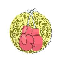 enkele doorlopende lijntekening bokshandschoen hangend aan kant. boxer sportkleding voor punch workout. symbool van strijd. swirl curl cirkel achtergrondstijl. een lijn tekenen grafisch ontwerp vectorillustratie vector