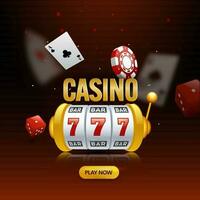 casino achtergrond met 3d sleuf machine, Dobbelsteen, poker spaander en aas kaarten. vector