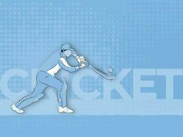 blauw halftone effect achtergrond met tekenfilm batsman speler in spelen houding. vector