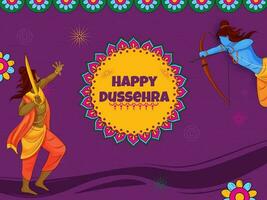 gelukkig dussehra concept met heer rama vechten tussen demon of koning ravana Aan Purper achtergrond. vector