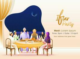 illustratie van moslim familie bidden voordat iftar avondeten gedurende Ramadan feest Bij huis. vector