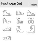 vlak stijl schoenen icoon reeks in zwart lijn kunst. vector