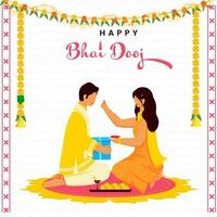 gelukkig bhai dooj viering concept met zus toepassen tilak of Mark naar voorhoofd van haar broer Aan wit achtergrond. vector