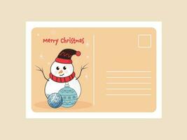vrolijk Kerstmis groet kaart of brief met sneeuwman slijtage wol hoed, snuisterij en kopiëren ruimte. vector