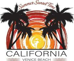 zomer zonsondergang tijd Californië Venetië strand t-shirt ontwerp vector illustratie