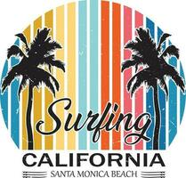 surfing Californië de kerstman monica strand t-shirt ontwerp vector illustratie