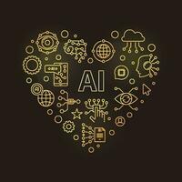 ai hart lineair gouden spandoek. vector hartvormig ik liefde kunstmatig intelligentie- illustratie