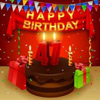 gelukkig 47e verjaardag met chocola room taart en driehoekig vlag, vector illustratie