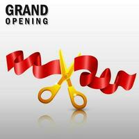 groots opening met rood lint en goud schaar, vector illustratie