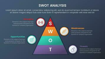 swot analyse concept met piramide vorm verticaal voor infographic sjabloon banier met vier punt lijst informatie vector