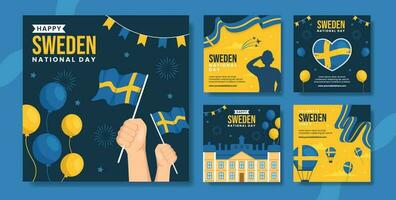 Zweden nationaal dag sociaal media post vlak tekenfilm hand- getrokken Sjablonen achtergrond illustratie vector