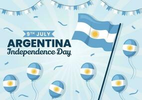 gelukkig Argentinië onafhankelijkheid dag Aan 9e van juli vector illustratie met golvend vlag in vlak tekenfilm viering hand- getrokken landen bladzijde Sjablonen