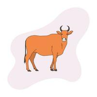 een koe met hoorns en bruin vector