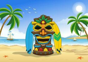 tiki masker god Aan de strand vector