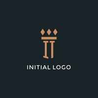 het logo eerste met pijler icoon ontwerp, luxe monogram stijl logo voor wet firma en advocaat vector