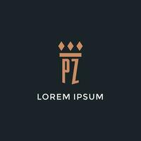 pz logo eerste met pijler icoon ontwerp, luxe monogram stijl logo voor wet firma en advocaat vector