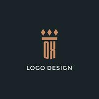 os logo eerste met pijler icoon ontwerp, luxe monogram stijl logo voor wet firma en advocaat vector