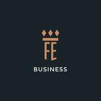 fe logo eerste met pijler icoon ontwerp, luxe monogram stijl logo voor wet firma en advocaat vector