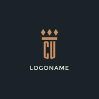 cu logo eerste met pijler icoon ontwerp, luxe monogram stijl logo voor wet firma en advocaat vector