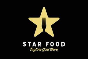 gemakkelijk minimalistische gouden ster met vork voor favoriete voedsel logo vector
