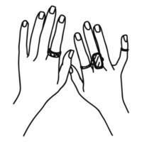 handen met ringen getrokken in lijn kunst stijl. vector illustratie.