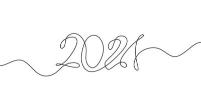 2021 is het nummer van het en nieuwe jaar. jaar van de stier. één lijn tekenen, in doorlopende lijntekeningstijl geïsoleerd op een witte achtergrond. vector