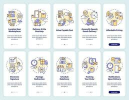 post- onderhoud voordelen onboarding mobiel app scherm. levering opties walkthrough 5 stappen bewerkbare grafisch instructies met lineair concepten. ui, ux, gui sjabloon vector
