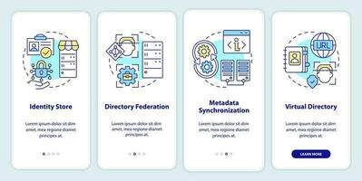 directory Diensten onboarding mobiel app scherm. gegevens opslagruimte walkthrough 4 stappen bewerkbare grafisch instructies met lineair concepten. ui, ux, gui sjabloon vector